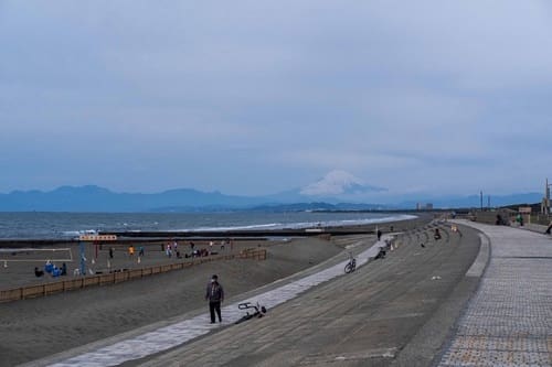 海岸から見た富士山