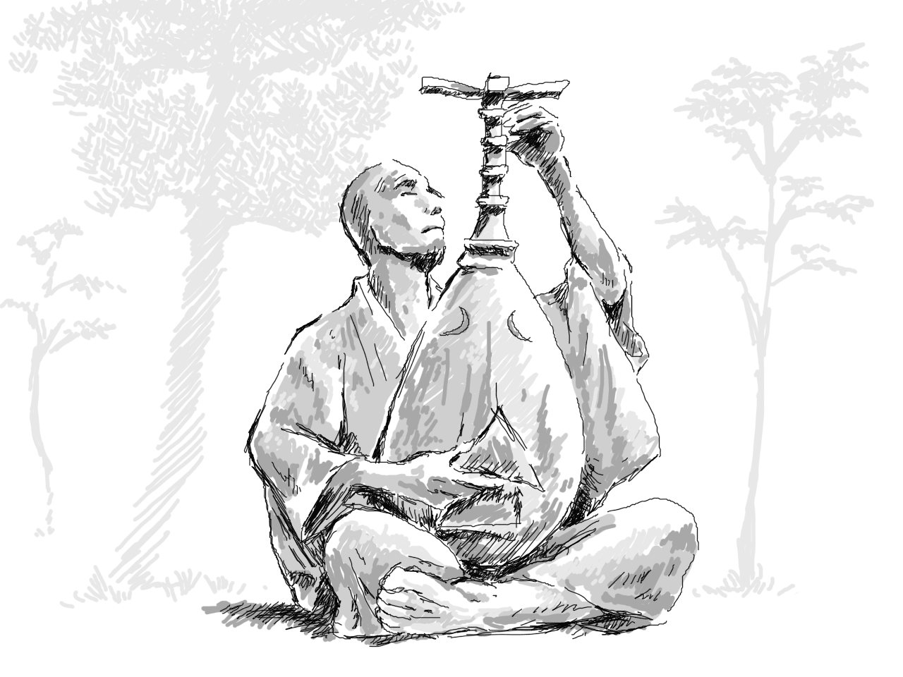 「耳なし芳一」の像のイラスト