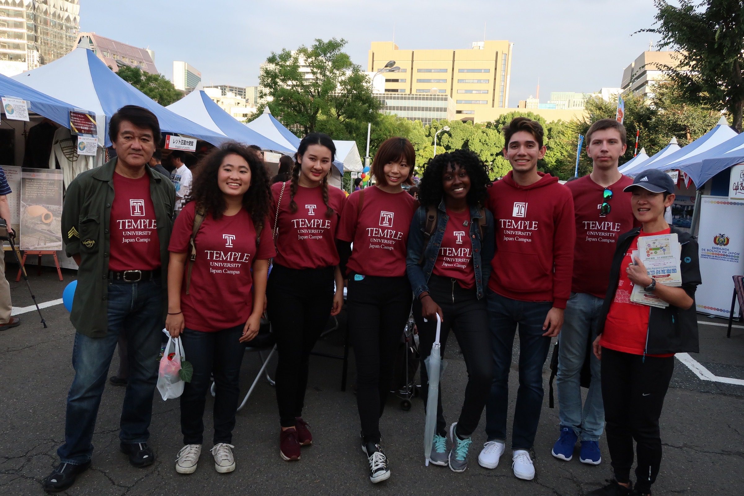 a picture of my classmates and I at a festival in Tokyo. Volunteering as support staff.